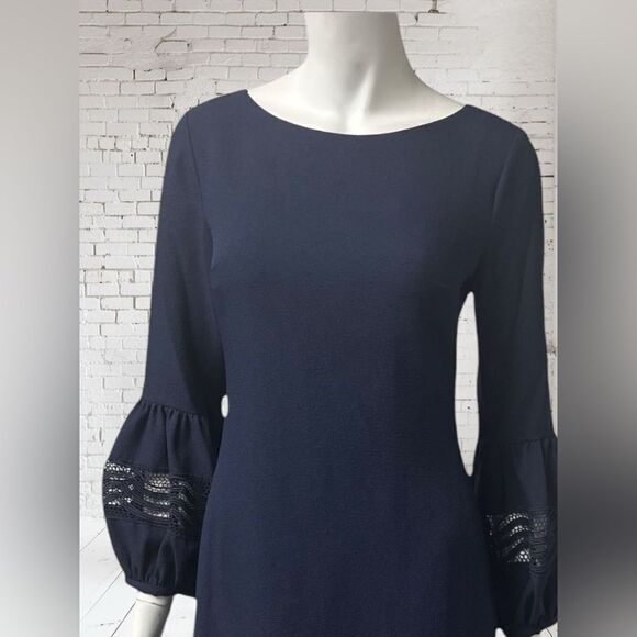 Karl Lagerfeld Navy Balloon Sleeve Mini Shift - Picture 2 of 8